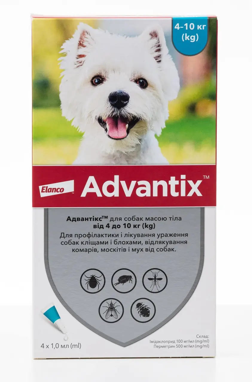Elanco Advantix для собак вага 4-10 кг 1піпетка 1 мл1